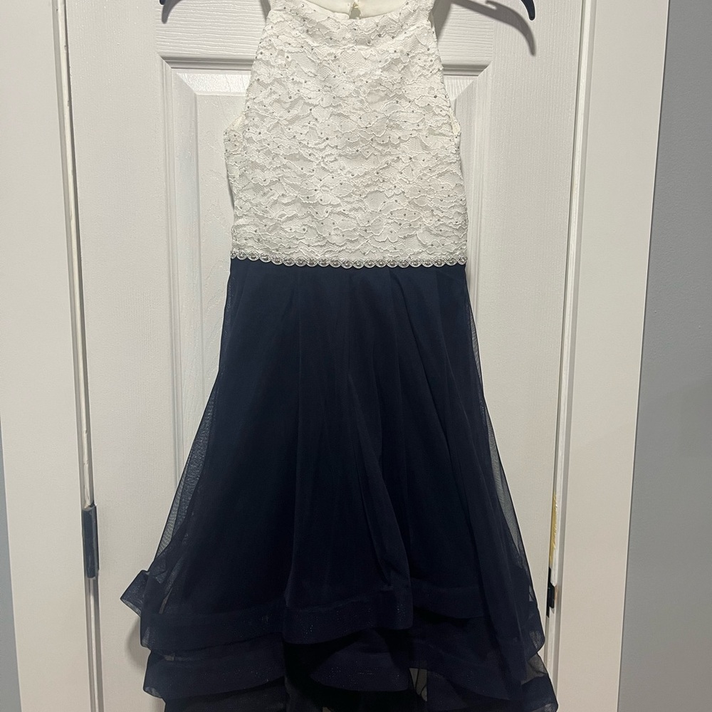 Elegant White and Navy Kids Dress